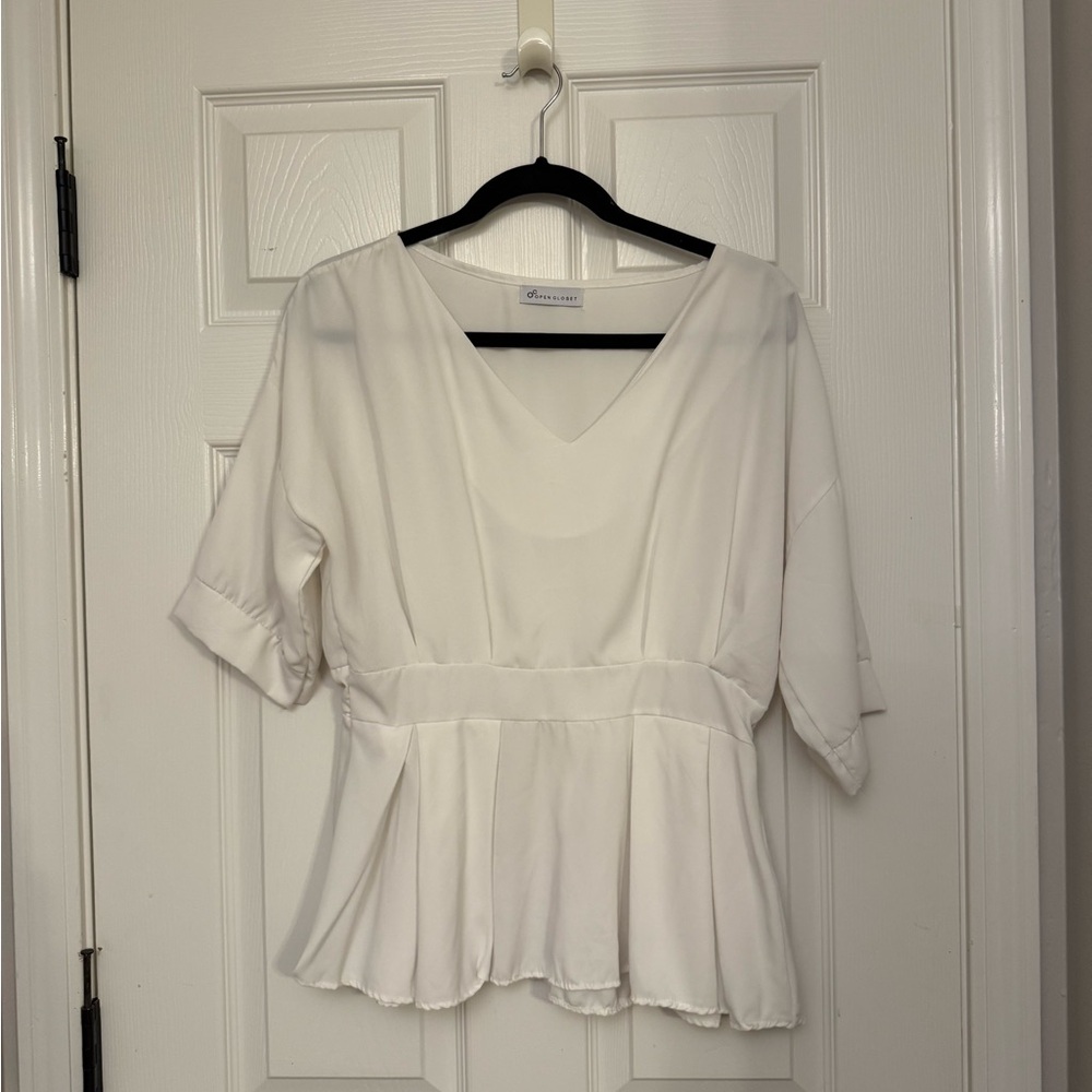 Closet White Peplum Blouse with 3/4 Sleeves